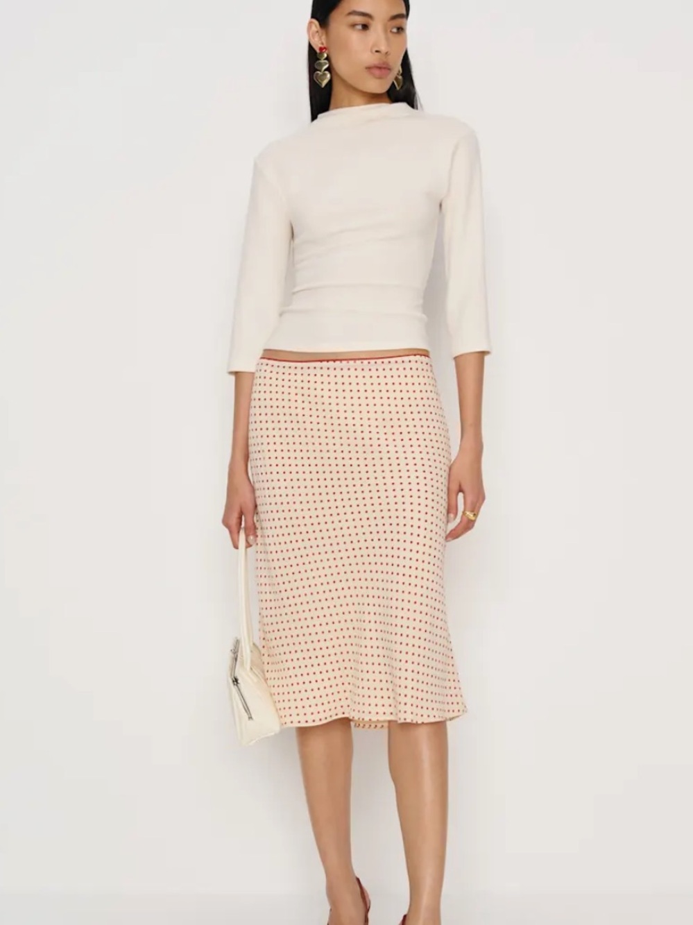 NWT REFORMATION Layla Knee Length Skirt, Marilyn Dot, size 4